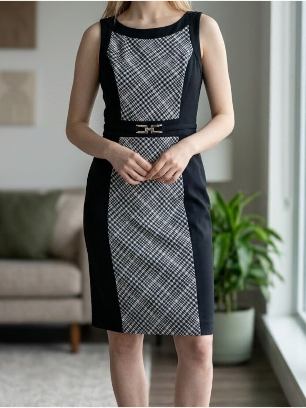 White House Black Market Sheath  Houndstooth Dress Women's Size 4